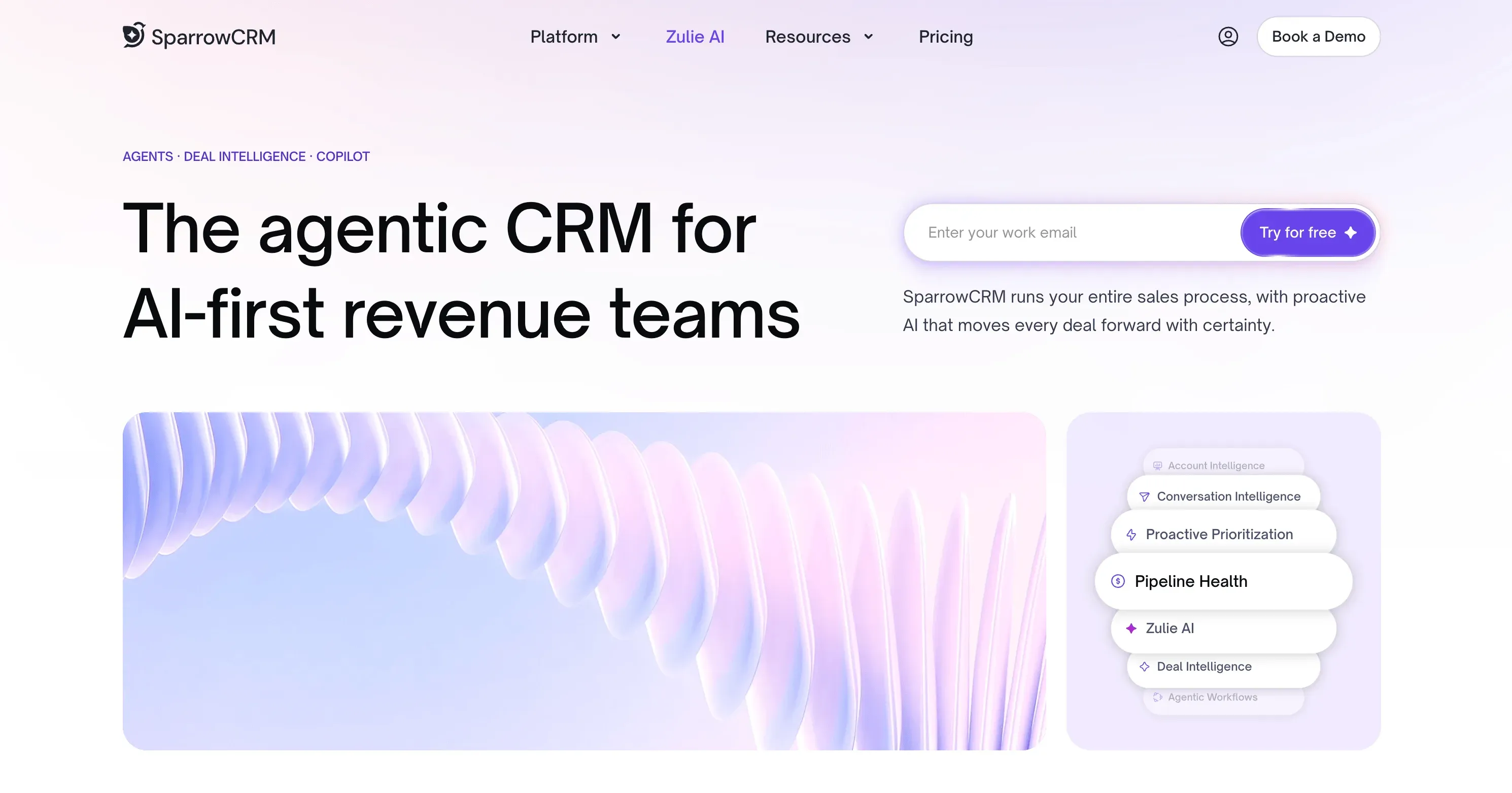 SparrowCRM's landing page
